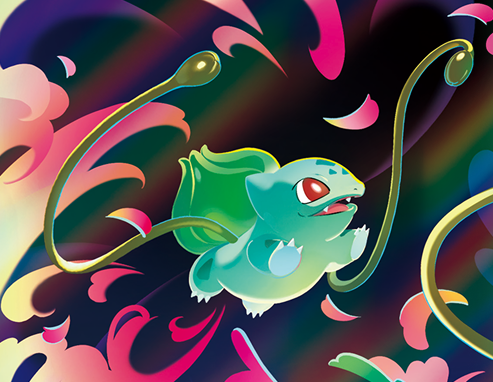 A close up of Bulbasaur from the Mega Brave Pokemon set